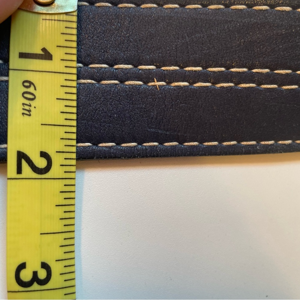 Leather Belt Navy with thick white stitching Y2K preppy Waist 40 inches - Picture 5 of 8